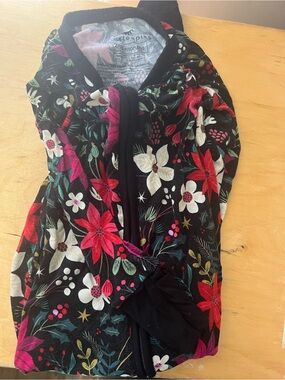 Little Sleepies Black Floral Holiday Zip Pajama Set
